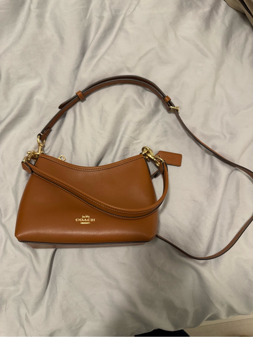 Coach Tan/Cognac Leather Crossbody Bag with Gold Hardware